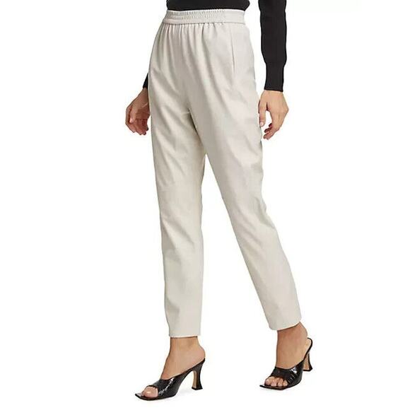 NWT 7 for All Mankind Faux Leather Pull-On Joggers Pants Women's Cream Size L - Picture 4 of 10